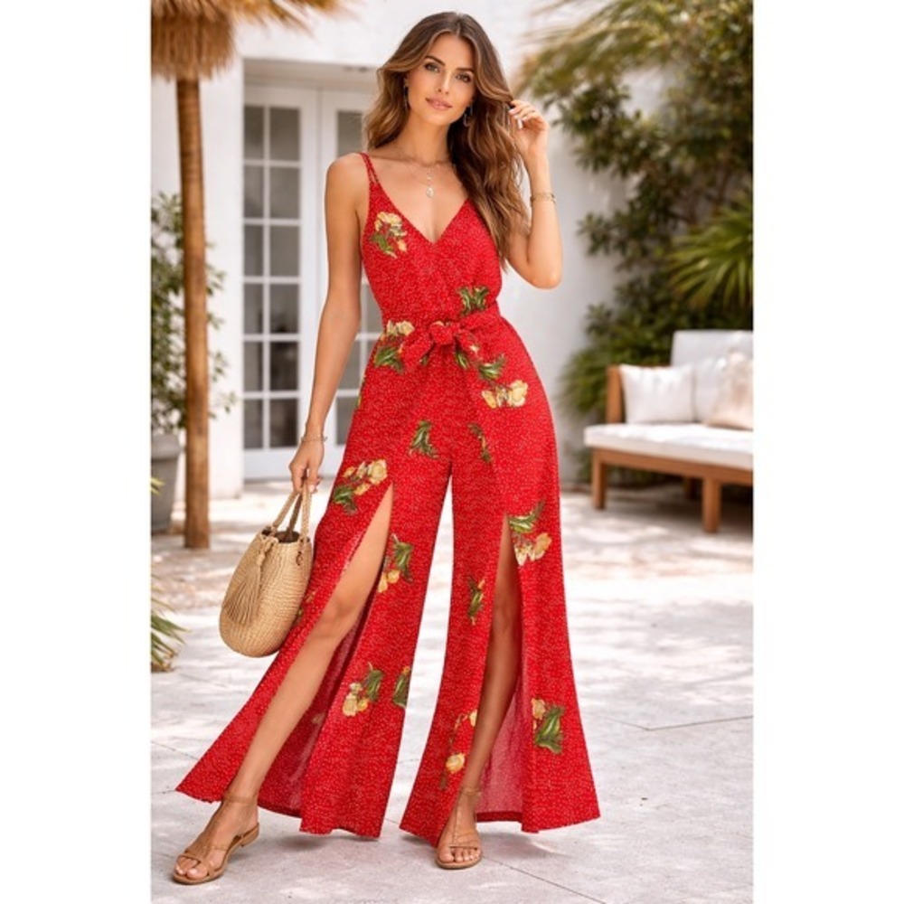 2/$30 Socialite Wrap Jumpsuit Sz S‎ Floral Bohemian Summer Resort Feminine
